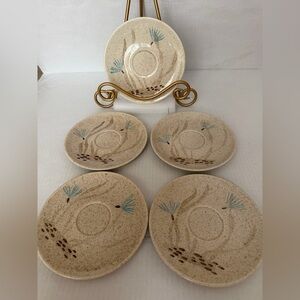 Red Wing Pottery Saucers Bob White Quail Hand Painted Stoneware Set Of 5 6 3/4”